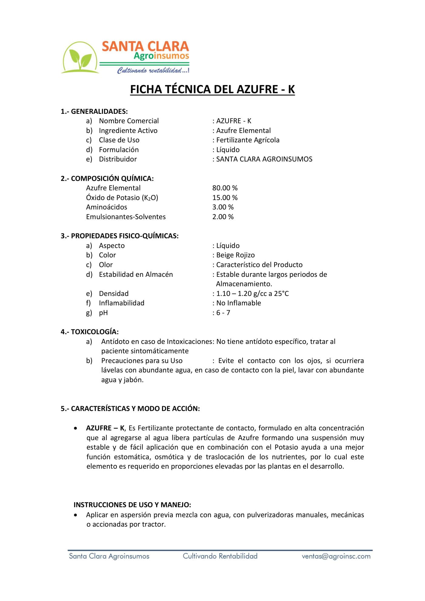 Ficha técnica · AZUFRE-K — página 1
