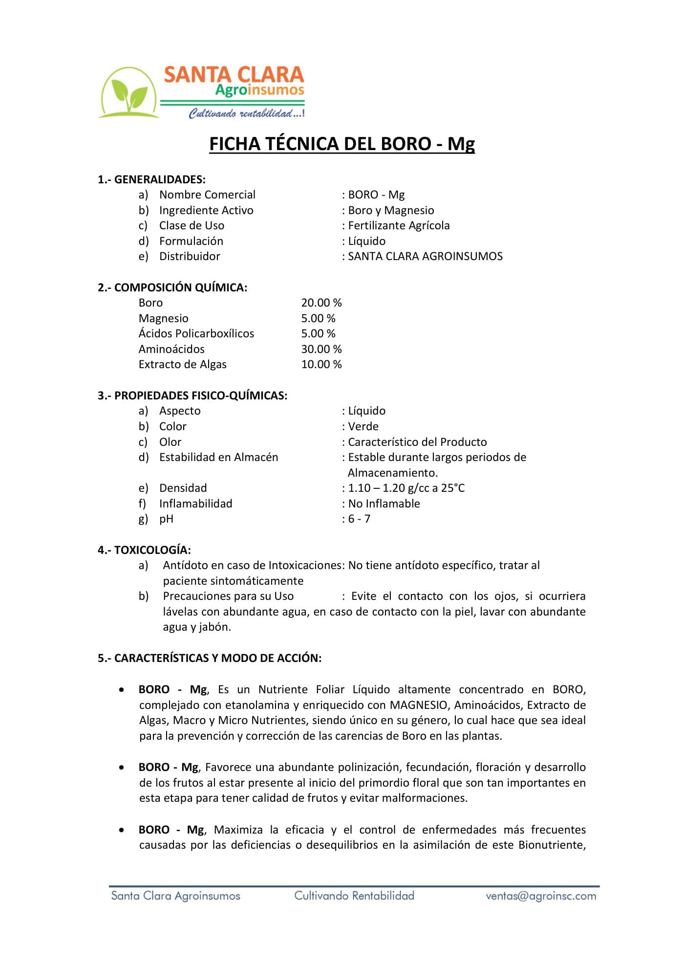 Ficha técnica · BORO-Mg — página 1