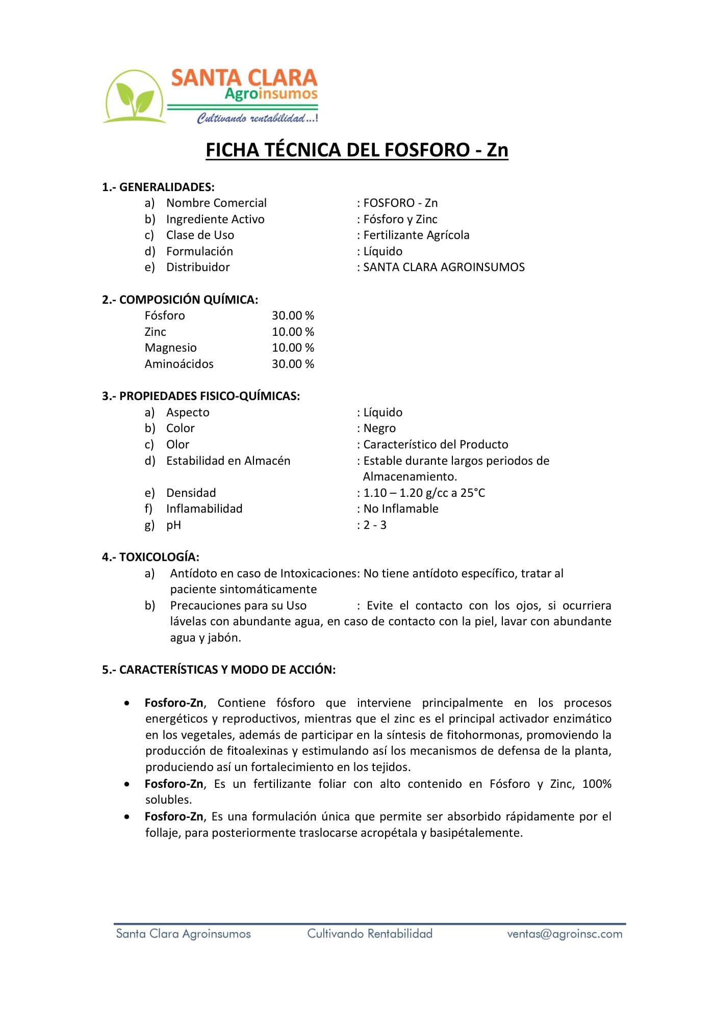 Ficha técnica · FOSFORO-Zn — página 1