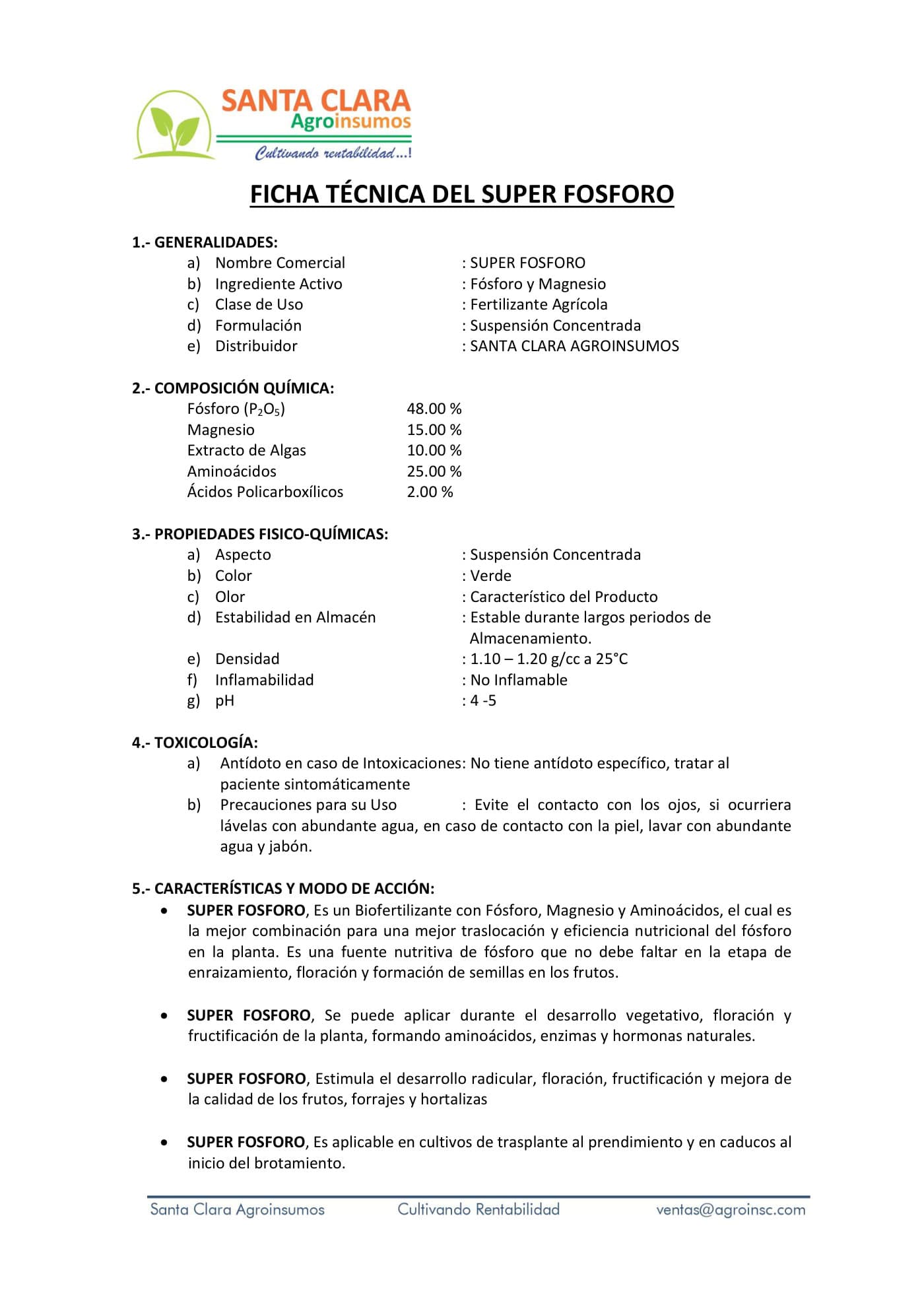 Ficha técnica · SUPER FOSFORO — página 1